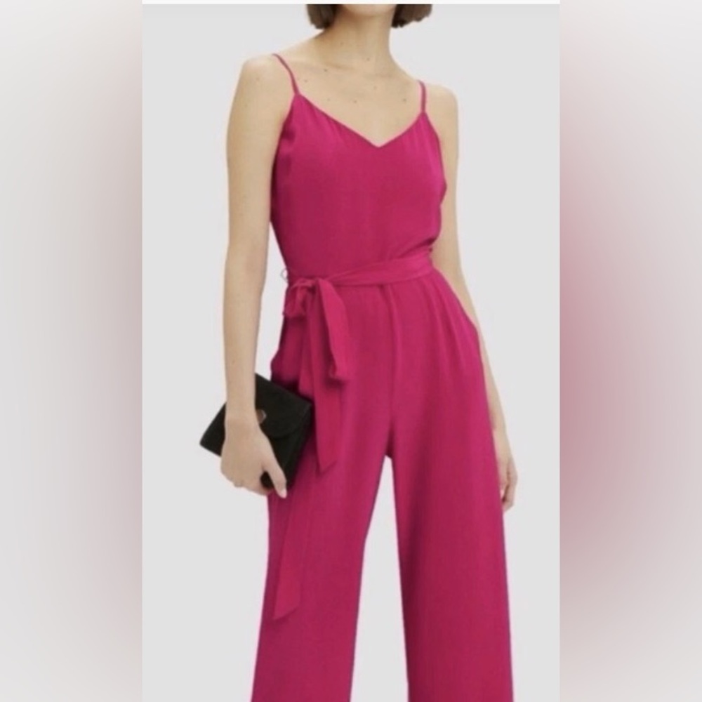 L'AGENCE Wide Leg Pants in Fuchsia Pink with Self-Tie
